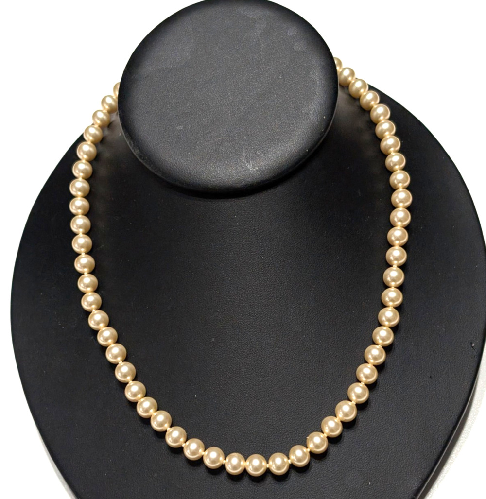 Champagne Faux Pearl Necklace Vintage 16" Single Strand Beaded Wedding wh04-32